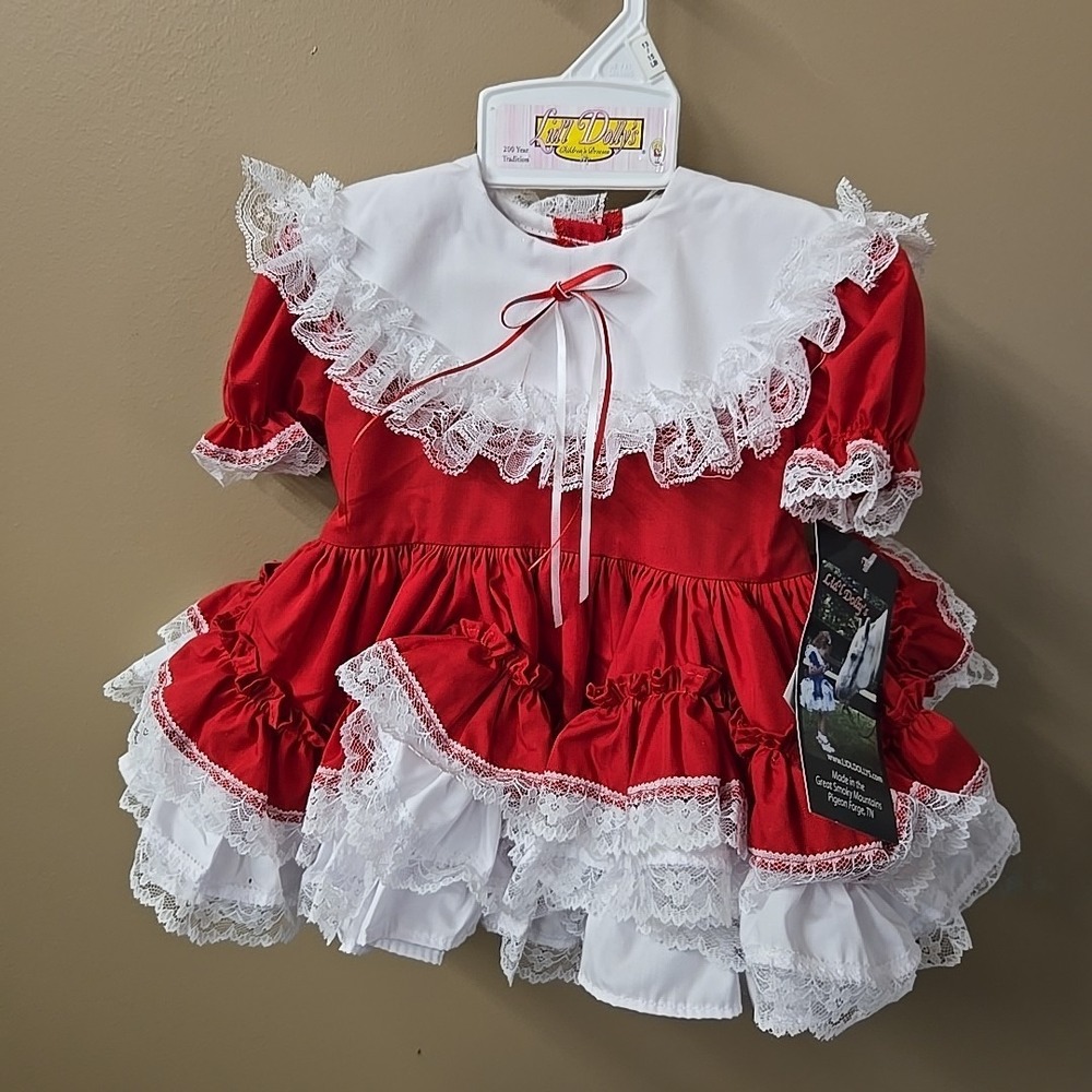Lid'l Dolly Pageant Dress Full‎ Circle Ruffle Lace Dark Pink size 13-15 lbs